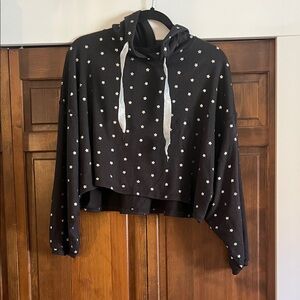Black Star Print Cropped Hoodie